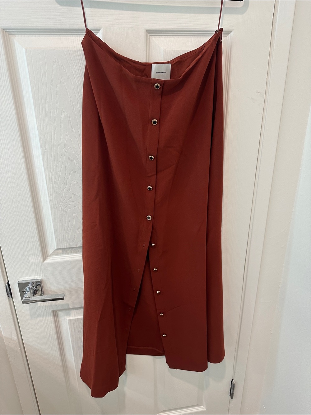 Reformation Rust Button-Front Midi Skirt